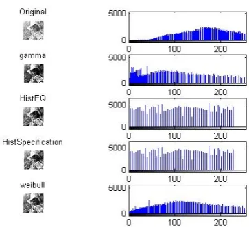 Figure 8. Enhanced images and histograms given by differ-ent methods. 