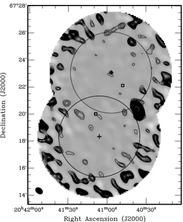 Figure 4. Primary beam corrected mosaic of L1148. AMI-LA data are shown as grey-scale and contours linearly from 3 σ, where σ = 22 µJy beam −1 