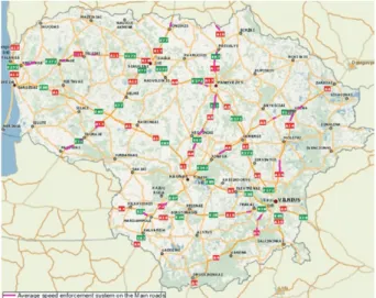 Fig. 4. Selected Lithuanian main road sections for the installation  of system
