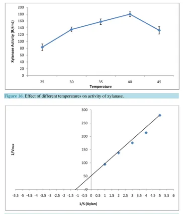 Figure 16. Effect of different temperatures on activity of xylanase.                                                    