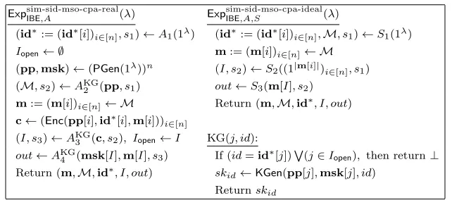 Fig. 8. Experiments for deﬁning SIM-sID-mSO-CPA security of an IBE scheme IBE.