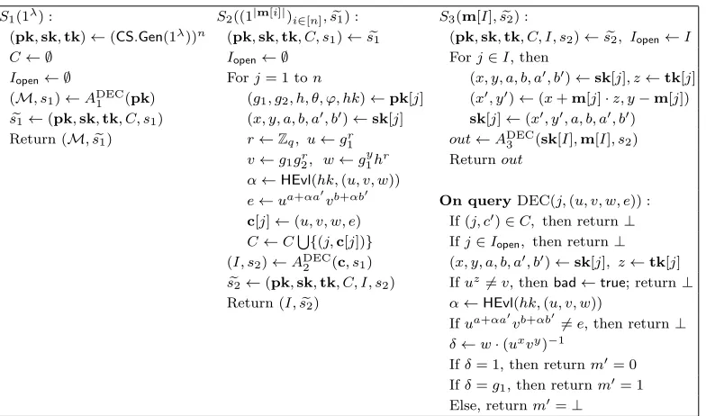 Fig. 4. Simulator S = (S1, S2, S3) in the proof of Theorem 1.
