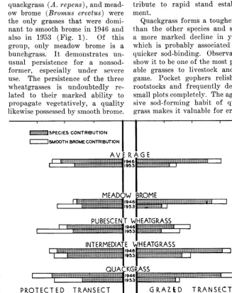 FIGURE 1. Yields of grasses dominant to smooth brome under both grazing and pro- tection