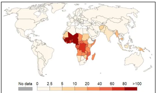 Figure 2: Severity of Malaria Prevalence in 2009 (World Bank, 2016) 