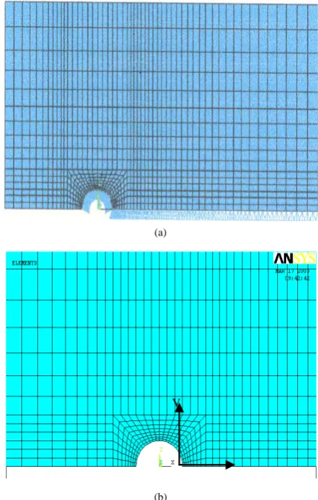Figure 4. sion); (b) Mesh for expansion and propagation. Finite element mesh. (a) Specimen and ball (expan- 