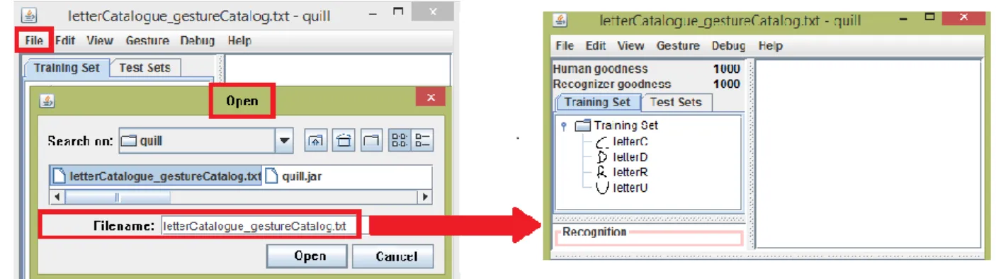 Figure 15. Importing the gesture catalogue to the quill framework