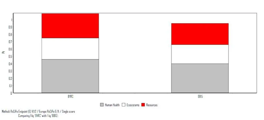 Figure 6. Weighting and quantity of resources with the methodology ReCiPe Endpoint v 1.12
