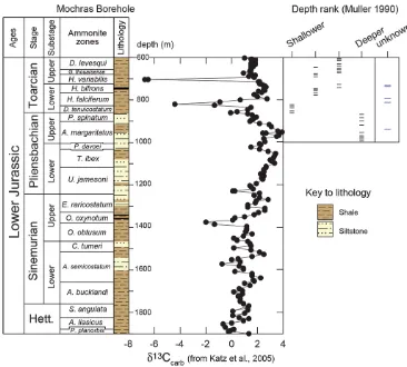 Figure 6. Carbon-isotope proﬁle from bulk carbonate and palaeodepth changes inferred from benthic foraminifers