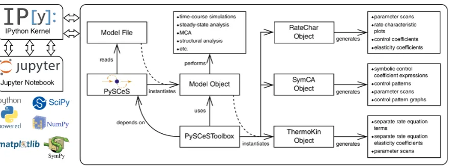 Figure 6. PySCeSToolboxwhich is then used by architecture and workﬂow. PySCeS instantiates a model object from ﬁle, PySCeSToolbox to instantiate an analysis tool object