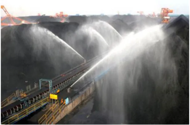 Fig. 4. The use of water cannons to supply water   to the surface of the coal pile 