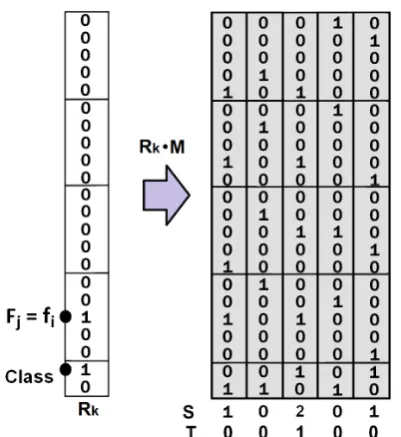 Figure 3 Diagram showing the feature value row and the class values row excited to determine co- occurrences