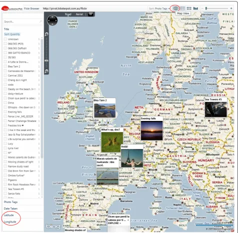 Figure 12 PivotViewer’s Map View example (browsing geo-tagged Flickr images).