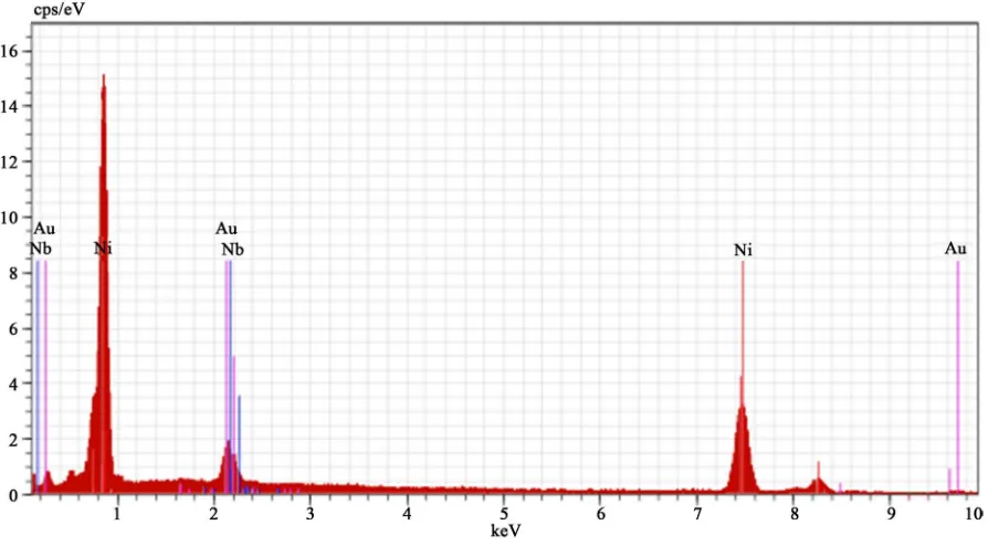 Figure 6. Spectrum chemical analysis of the surface of the alloy coated TCI gold-niobium