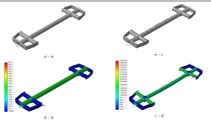 Fig. 5. Study of stress-strain state of a tank-car frame: 