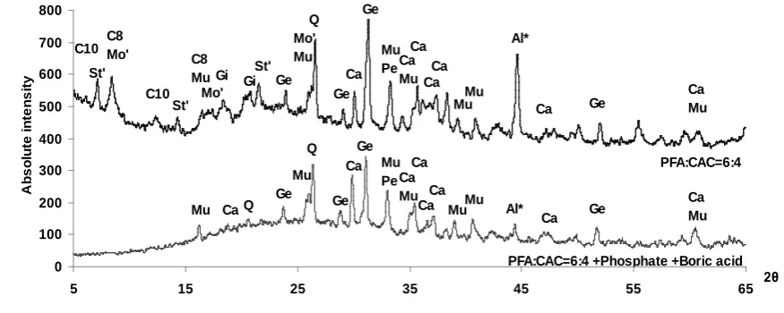 Fig. 9 XRD pattern of PFA-CAC system with and without addition of sodium 