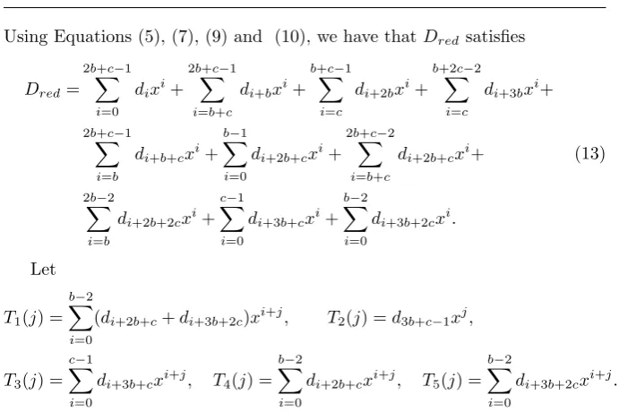 Fig. 3 Representation of the reduction by f(x) = x2b+c + xb+c + xb + xc + 1, c > 1.