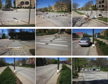 Figure 6. Locations of the 21 points measured at the roundabout in the daytime under clear sky