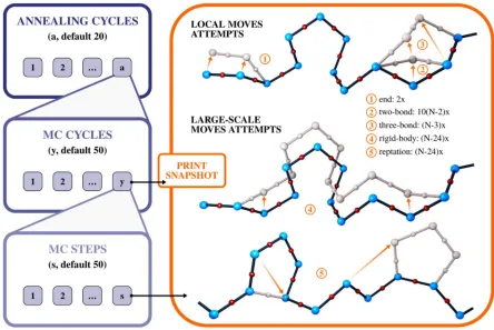 Figure 3. Sampling scheme of the CABS model. Blue panels show implementation details of Monte Carlo (MC) iterations (loops)