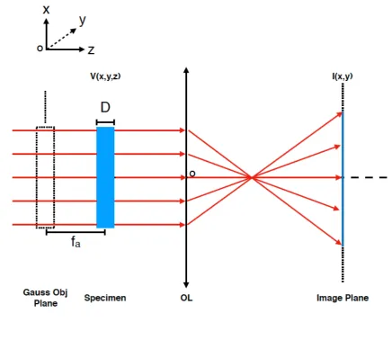 Figure 3. A diagram showing the image formation of a think specimen with the averaged 
