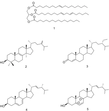 Table 4. Antifeedant effects of compounds 1-5, free acids from the hydrolysis of 1 (1A) and their methylated esters (1M) on Myzus persicae