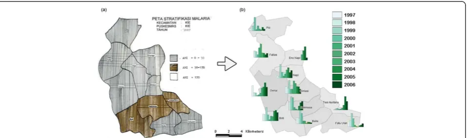 Figure 4 Maps produced at a village clinic in TTS, West Timorsubdistrict of Kie, made before training and showing a pre-existing understanding of the value of health mapping