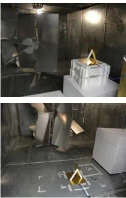 Fig. 12. The antenna in the reverberation chamber. In the top photograph