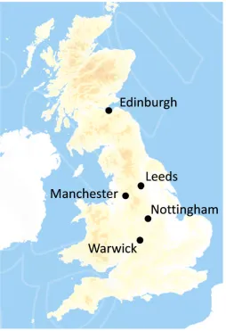 Figure 3: Locations of the UK study sites of the current work. Map courtesy of Digimap (©CrownCopyright/database right 2012