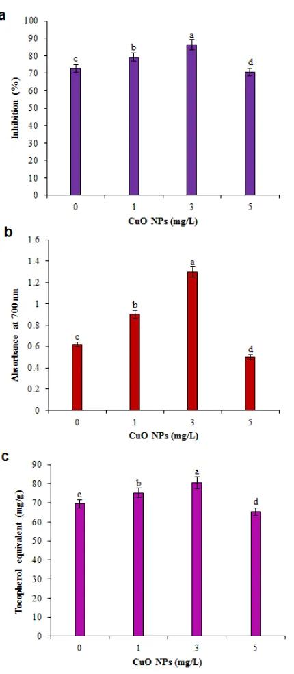 Fig. 4. Effect of CuO NPs on antioxidant activities in cell suspension culture of G. sylvestre