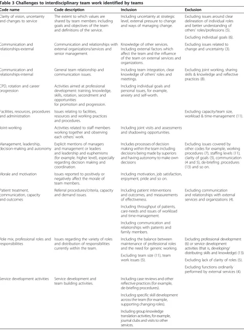 Table 3 Challenges to interdisciplinary team work identified by teams