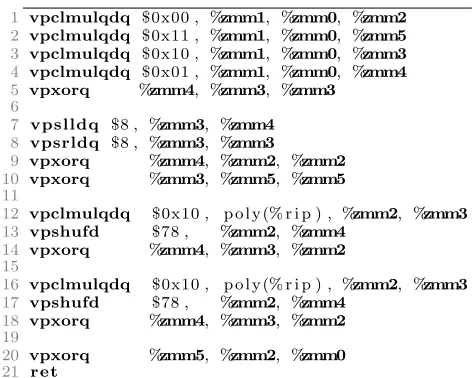 Fig. 4. The function GFMUL4, performs vectorized A1 ⊗ A2 (mod Q(x)).