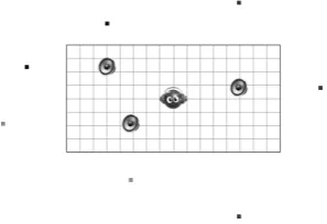 Figure 4: Demonstration application. Real-time auralisation of in-teractive listener, three sound sources and 1st order image-sourcesin a virtual room.