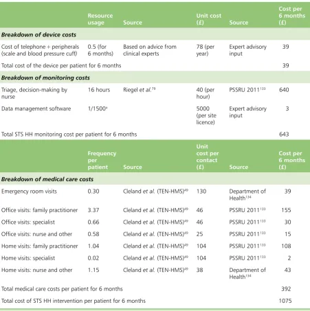 TABLE 29 Breakdown of the base-case STS HH intervention costs per patient for 6 months