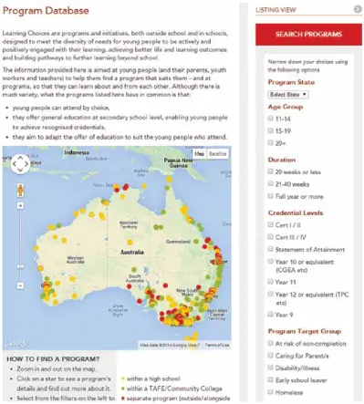 Figure 3.1: Screenshot of website for accessing program database (map view)