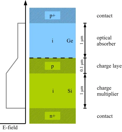 FIG. 1. Schematic diagram of an idealised p+-i-p-i-n+ device and the corresponding electric ﬁeld