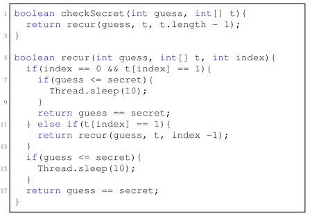 Figure 2: The CheckSecret example. One of the exampleprograms that we investigate in Section 8.