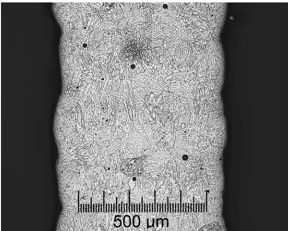 Figure 7: Back Scattered SEM images of a DMLD deposit formed using powder  recycled 2 (sample W2) and 4 (sample 4) times; etched with Kallings Reagant 