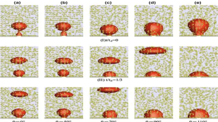 Figure 7 shows the gas bubble dynamics for variation in the  angle of the nozzle. There is an  effect on nozzle  wettability  inflow