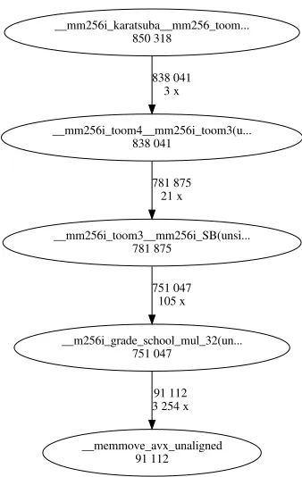 Fig. 2: Call graph. First row, i.e, 838 041, is the cycles; second row, i.e., 3 x, isthe number of calls to the subroutine.