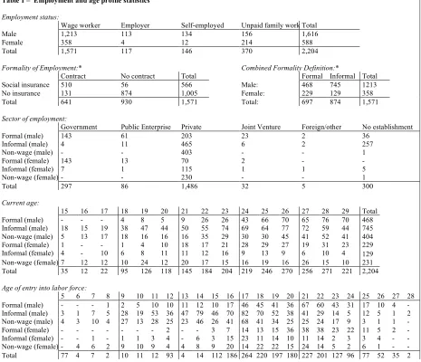 Table 1 –  Employment and age profile statistics 