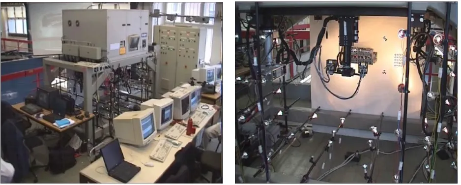 Figure 1. The measurement cell and a view inside the measurement volume with one of the sensors in the frontand a part in the back.