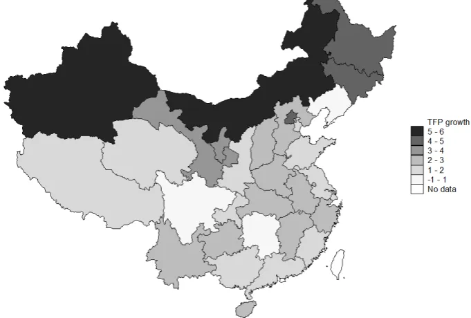 Figure 2. Map of annual productivity growth. Source: Authors’ calculation. 