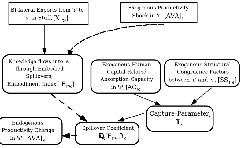 Figure 2 shows the way in which technological knowledge embodiedin trade flows affects the spillover of productivity from a source to a
