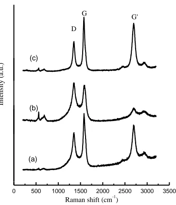 Fig. 5. Raman analysis of the CNTs on the surface of the used stainless steel mesh. (a) No 