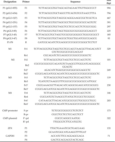 Table 1. Sequences of primers used for DNA cloning, nucleotide mutation, ChIP assay and real-time PCR
