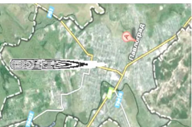 Fig. 4. Contamination area for time  t = 3  min after   the beginning of the accident:  