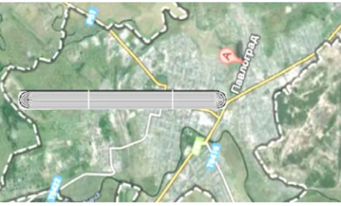 Fig. 9. Zone of hitting for time  t = 25  min after the  accident (in this zone the concentration of hazardous 