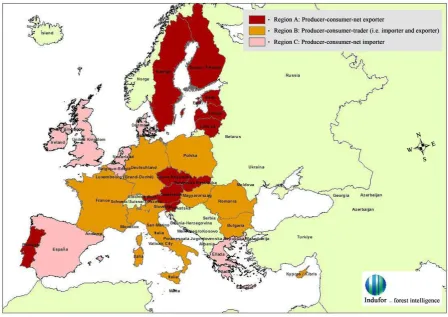 Figure 1. Map of EU-27 Member States as types of region for forest-based industries [3]