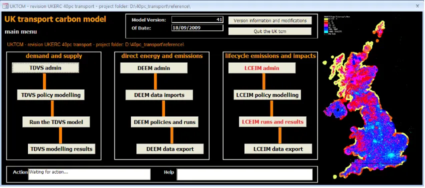 Figure 2: Screenshot of the main menu of the UKTCM user interface 
