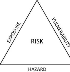 FIGURE 1. RISK TRIANGLE OF HAZARD, EXPOSURE AND VULNERABILITY (CRICHTON, 1999). 