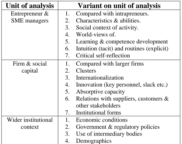 TABLE 3 EMERGING THEMES FROM SME STUDIES’ EVIDENCE BASE 